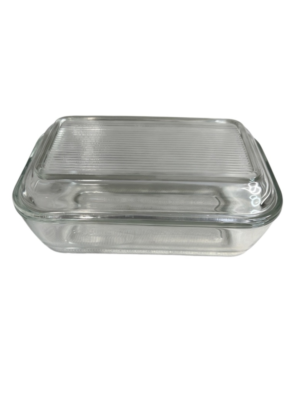 Vintage Arcoroc France Butter Dish And Lid Pressed Ribbed Clear Glass